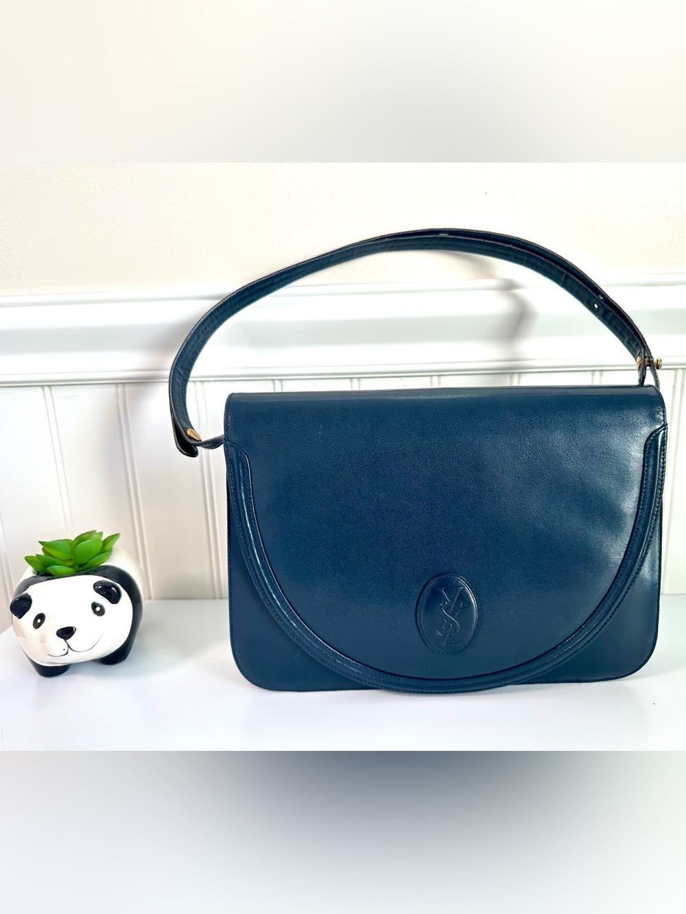 Vintage Yves Saint Laurent Navy Leather Shoulder Bag
